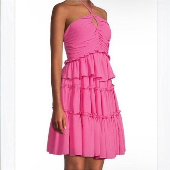 Women’s Neiman Marcus one33 social bright pink halter ruffle size 8 nwt - Picture 1 of 8